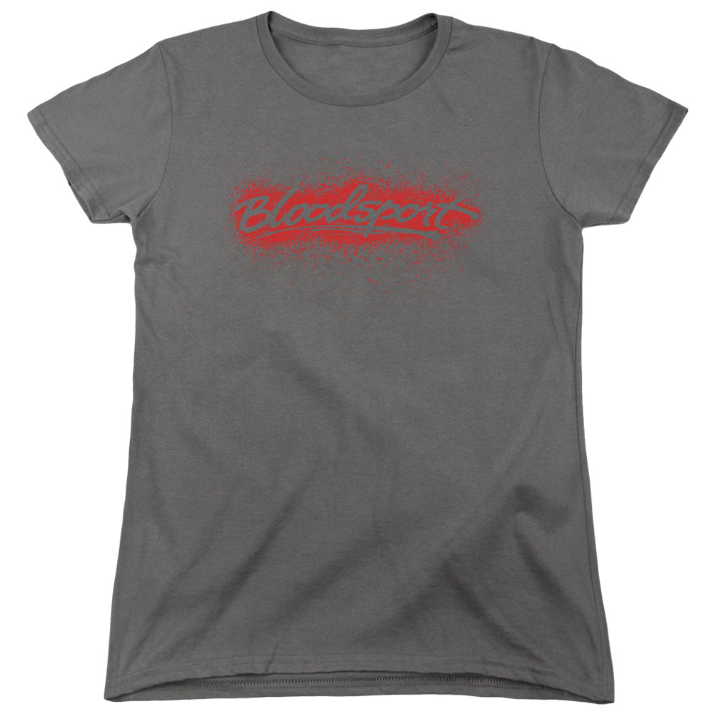 AN OFFCIALLY LICENSED BLOODSPORT BLOOD SPLATTER WOMEN'S REGULAR FIT T-SHIRT CHARCOAL