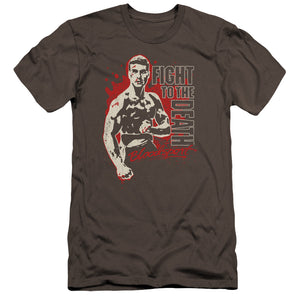 AN OFFCIALLY LICENSED BLOODSPORT TO THE DEATH MEN'S PREMIUM SLIM FIT T-SHIRT CHARCOAL