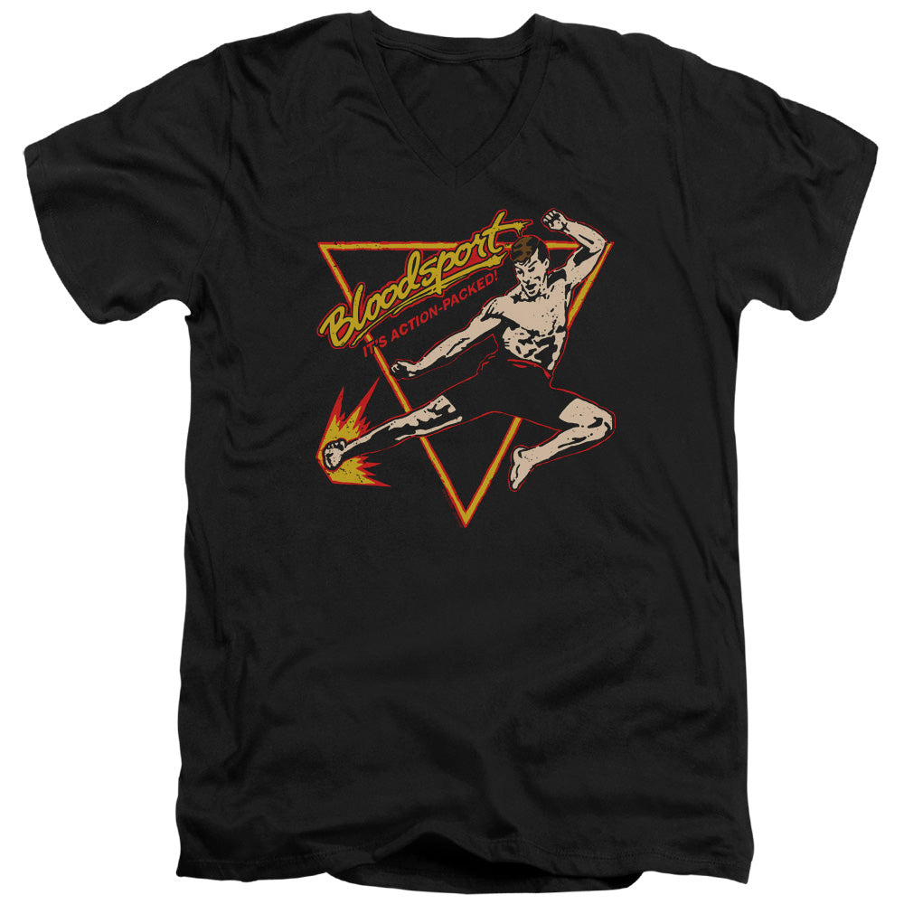AN OFFCIALLY LICENSED BLOODSPORT ACTION PACKED MEN'S V-NECK T-SHIRT BLACK