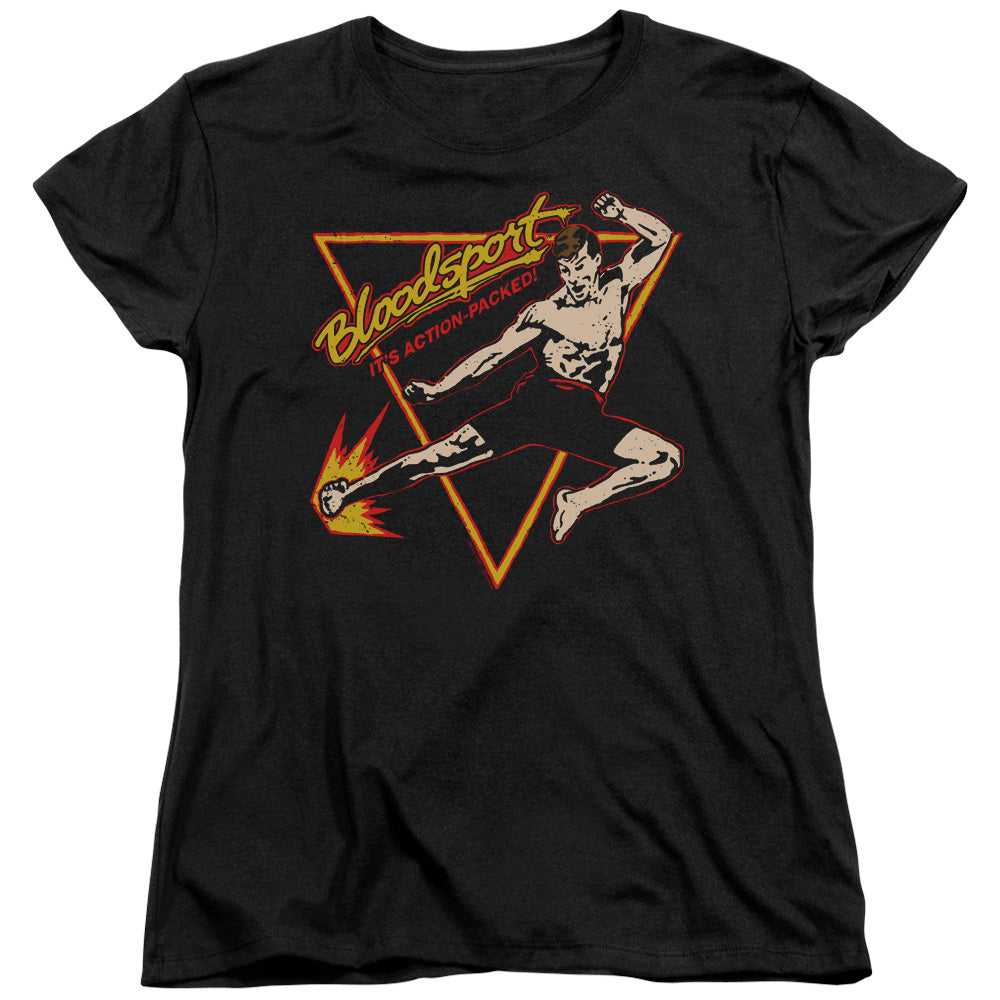 AN OFFCIALLY LICENSED BLOODSPORT ACTION PACKED WOMEN'S REGULAR FIT T-SHIRT BLACK