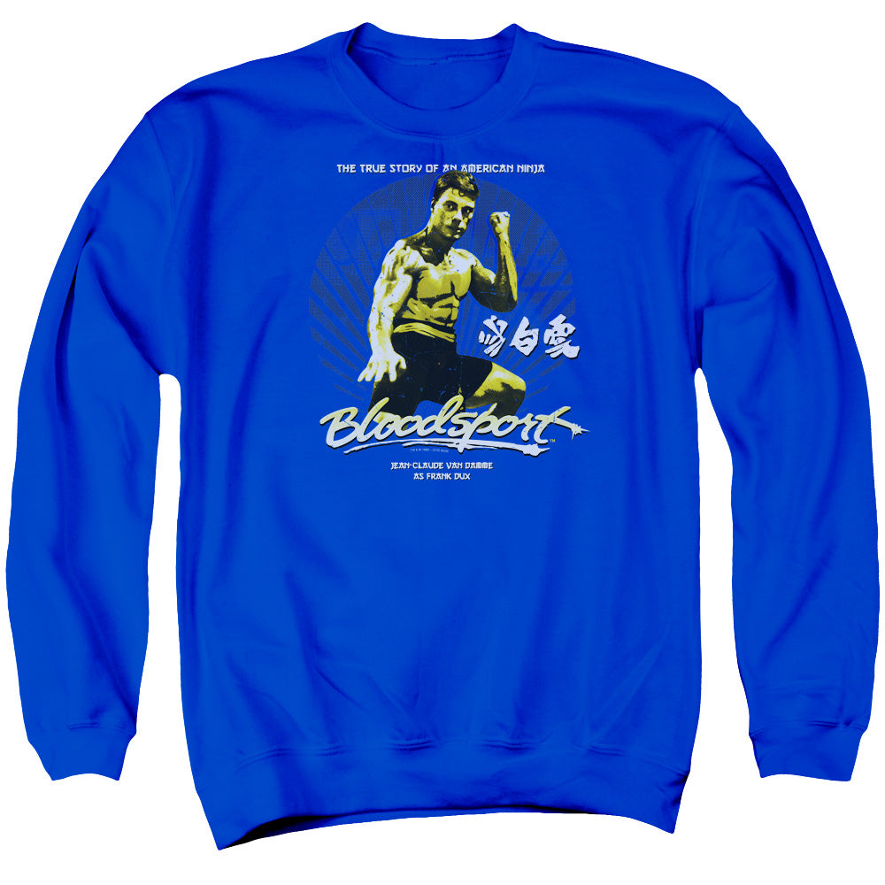 AN OFFCIALLY LICENSED BLOODSPORT AMERICAN NINJA ADULT UNISEX CREWNECK SWEATSHIRT ROYAL