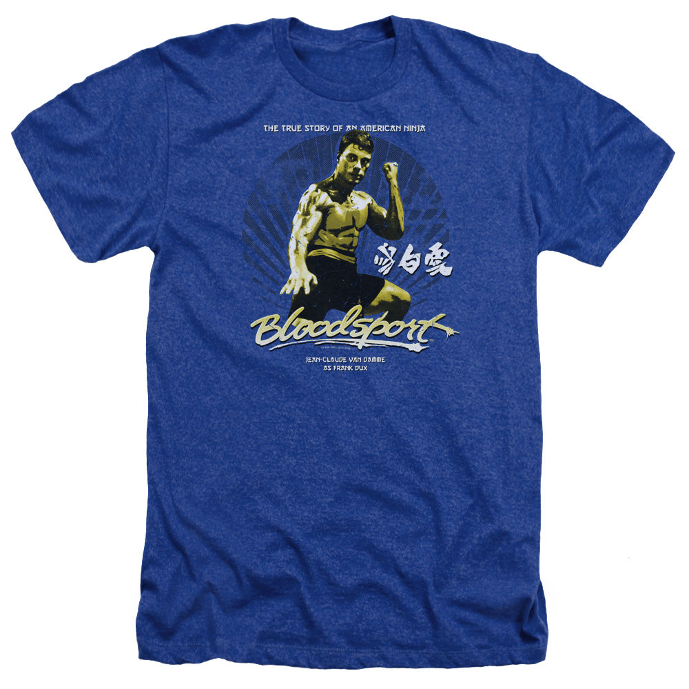 AN OFFCIALLY LICENSED BLOODSPORT AMERICAN NINJA MEN'S HEATHER T-SHIRT ROYAL