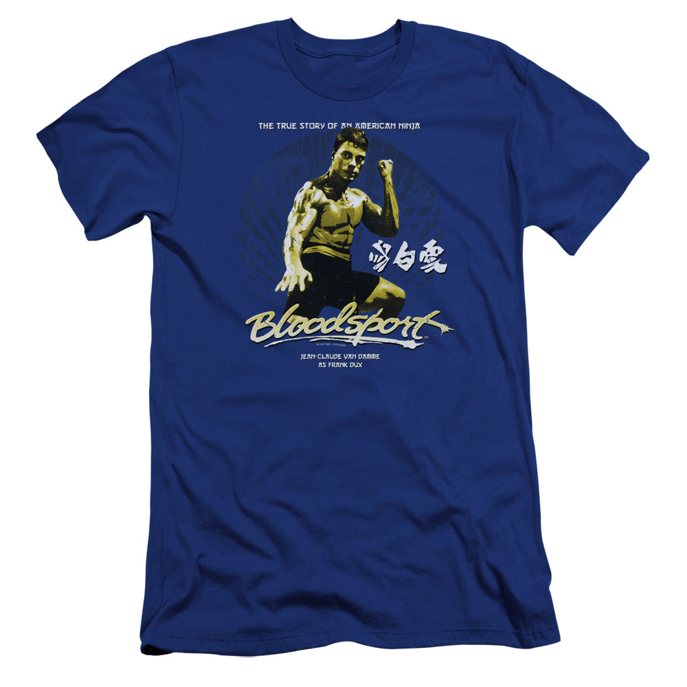 AN OFFCIALLY LICENSED BLOODSPORT AMERICAN NINJA MEN'S PREMIUM SLIM FIT T-SHIRT ROYAL