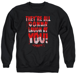 AN OFFCIALLY LICENSED CARRIE LAUGH AT YOU ADULT UNISEX CREWNECK SWEATSHIRT BLACK