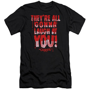 AN OFFCIALLY LICENSED CARRIE LAUGH AT YOU MEN'S PREMIUM SLIM FIT T-SHIRT BLACK