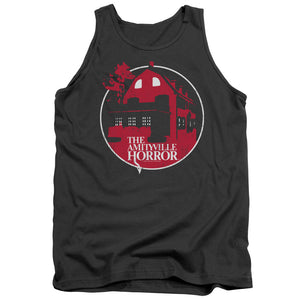 AN OFFCIALLY LICENSED AMITYVILLE HORROR RED HOUSE ADULT UNISEX TANK TOP CHARCOAL