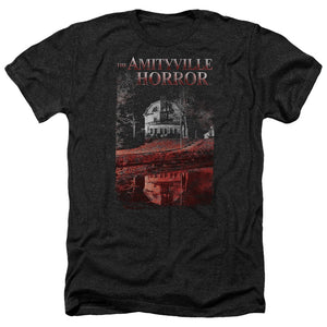 AN OFFCIALLY LICENSED AMITYVILLE HORROR COLD BLOOD MEN'S HEATHER T-SHIRT CHARCOAL