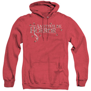 AN OFFCIALLY LICENSED AMITYVILLE HORROR FLIES ADULT UNISEX HEATHER PULLOVER HOODIE RED
