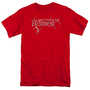 AN OFFCIALLY LICENSED AMITYVILLE HORROR FLIES MEN'S REGULAR FIT T-SHIRT RED