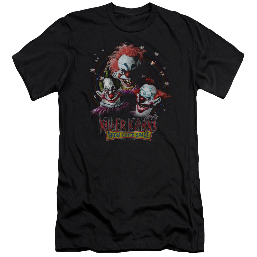 AN OFFCIALLY LICENSED KILLER KLOWNS FROM OUTER SPACE KILLER KLOWNS MEN'S PREMIUM SLIM FIT T-SHIRT BLACK