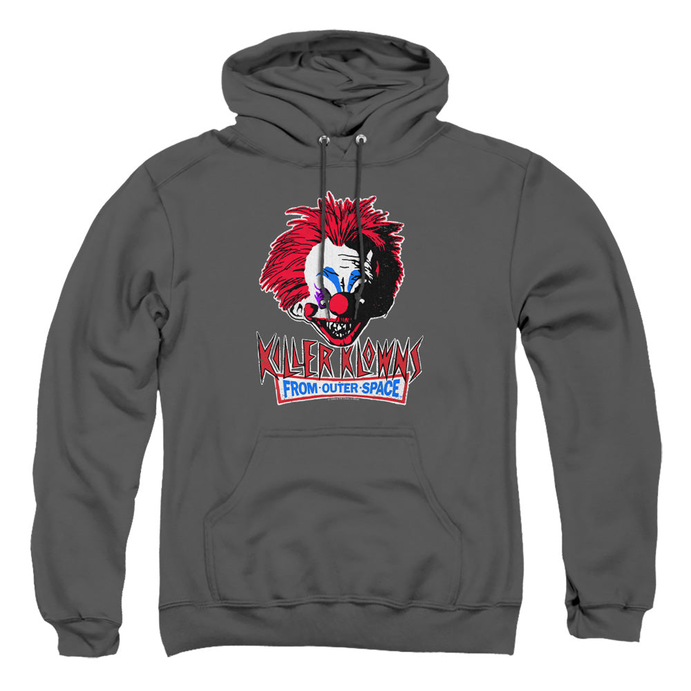 AN OFFCIALLY LICENSED KILLER KLOWNS FROM OUTER SPACE ROUGH CLOWN ADULT UNISEX PULLOVER HOODIE CHARCOAL