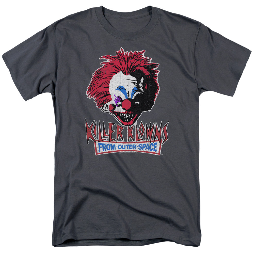 AN OFFCIALLY LICENSED KILLER KLOWNS FROM OUTER SPACE ROUGH CLOWN MEN'S REGULAR FIT T-SHIRT CHARCOAL