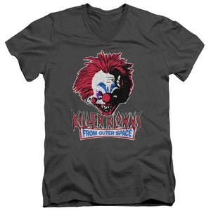 AN OFFCIALLY LICENSED KILLER KLOWNS FROM OUTER SPACE ROUGH CLOWN MEN'S V-NECK T-SHIRT CHARCOAL