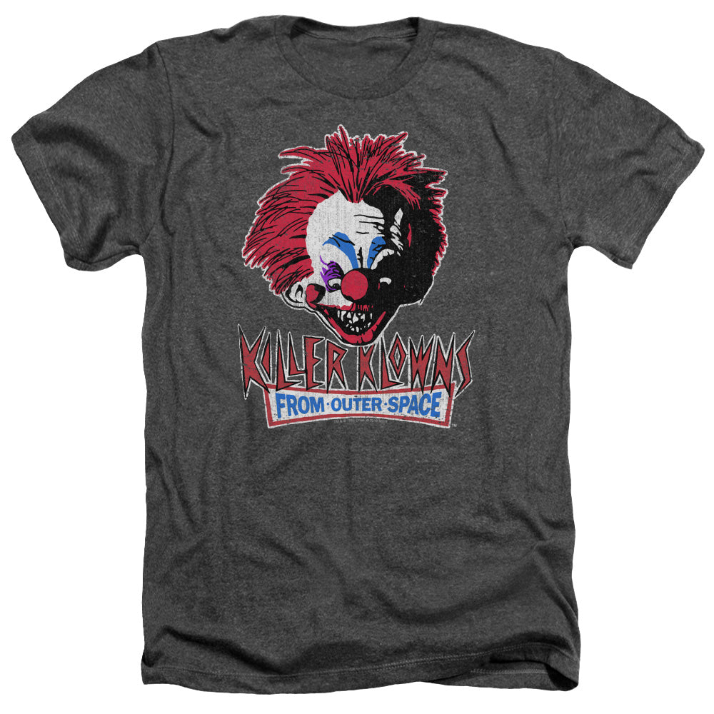 AN OFFCIALLY LICENSED KILLER KLOWNS FROM OUTER SPACE ROUGH CLOWN MEN'S HEATHER T-SHIRT CHARCOAL