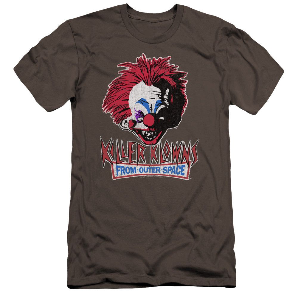 AN OFFCIALLY LICENSED KILLER KLOWNS FROM OUTER SPACE ROUGH CLOWN MEN'S PREMIUM SLIM FIT T-SHIRT CHARCOAL