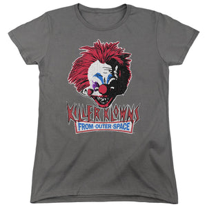 AN OFFCIALLY LICENSED KILLER KLOWNS FROM OUTER SPACE ROUGH CLOWN WOMEN'S REGULAR FIT T-SHIRT CHARCOAL