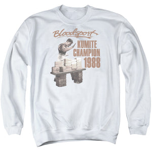 AN OFFCIALLY LICENSED BLOODSPORT DUX SMASH ADULT UNISEX CREWNECK SWEATSHIRT WHITE