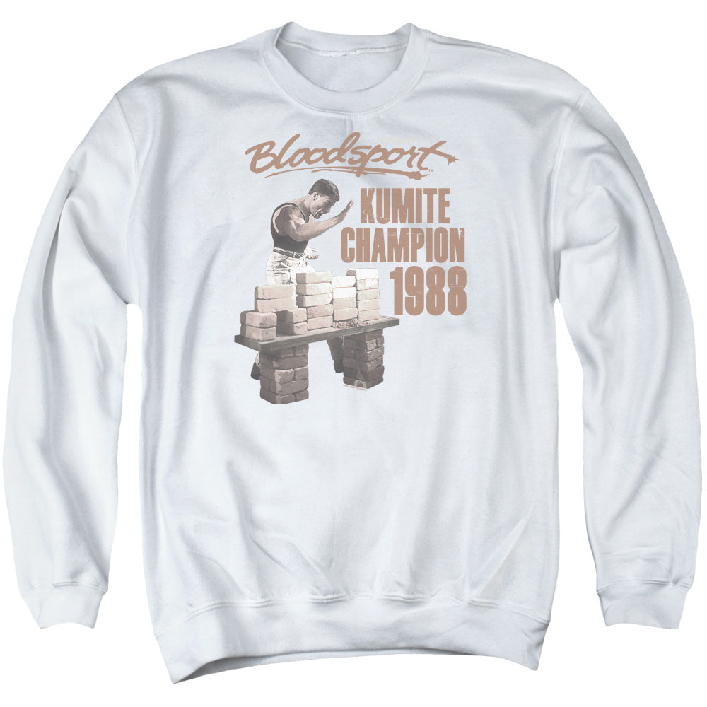 AN OFFCIALLY LICENSED BLOODSPORT DUX SMASH ADULT UNISEX CREWNECK SWEATSHIRT WHITE