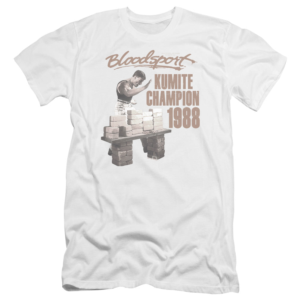 AN OFFCIALLY LICENSED BLOODSPORT DUX SMASH MEN'S PREMIUM SLIM FIT T-SHIRT WHITE