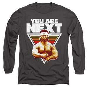 AN OFFCIALLY LICENSED BLOODSPORT YOU ARE NEXT MEN'S LONG SLEEVE T-SHIRT CHARCOAL