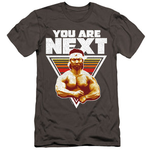 AN OFFCIALLY LICENSED BLOODSPORT YOU ARE NEXT MEN'S PREMIUM SLIM FIT T-SHIRT CHARCOAL