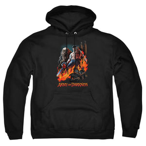 AN OFFCIALLY LICENSED ARMY OF DARKNESS PAINTED EVIL ADULT UNISEX PULLOVER HOODIE BLACK