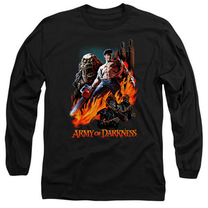 AN OFFCIALLY LICENSED ARMY OF DARKNESS PAINTED EVIL MEN'S LONG SLEEVE T-SHIRT BLACK