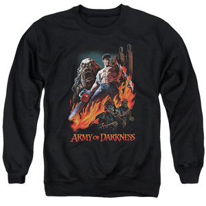 AN OFFCIALLY LICENSED ARMY OF DARKNESS PAINTED EVIL ADULT UNISEX CREWNECK SWEATSHIRT BLACK