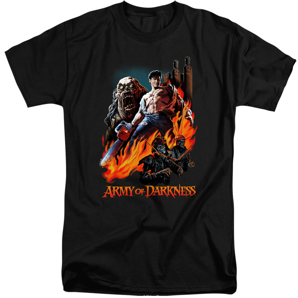 AN OFFCIALLY LICENSED ARMY OF DARKNESS PAINTED EVIL MEN'S TALL FIT T-SHIRT BLACK