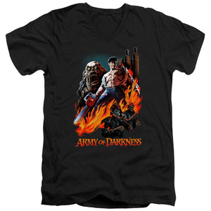 AN OFFCIALLY LICENSED ARMY OF DARKNESS PAINTED EVIL MEN'S V-NECK T-SHIRT BLACK