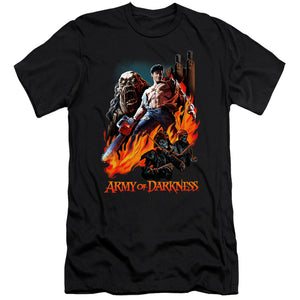 AN OFFCIALLY LICENSED ARMY OF DARKNESS PAINTED EVIL MEN'S PREMIUM SLIM FIT T-SHIRT BLACK