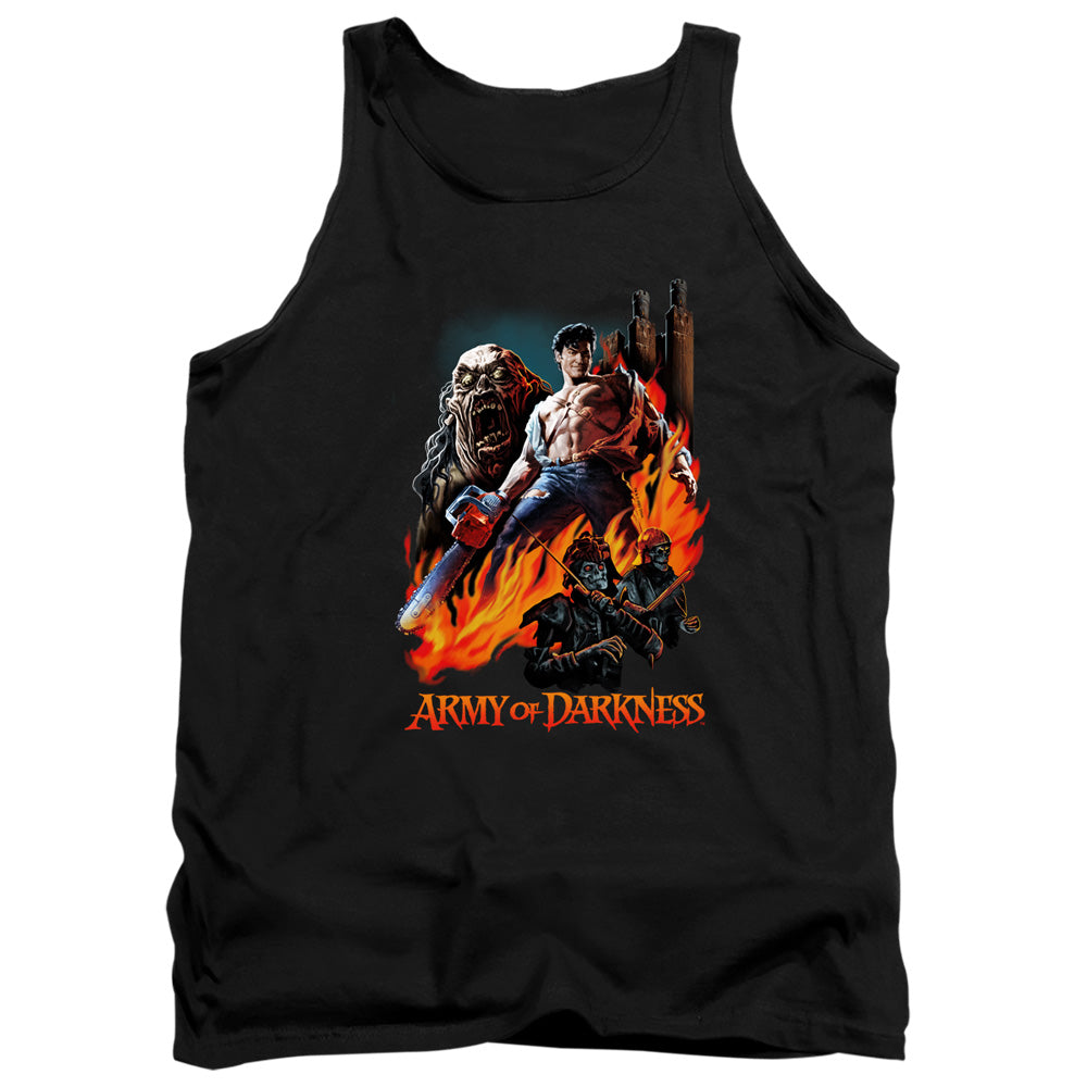 AN OFFCIALLY LICENSED ARMY OF DARKNESS PAINTED EVIL ADULT UNISEX TANK TOP BLACK