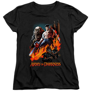 AN OFFCIALLY LICENSED ARMY OF DARKNESS PAINTED EVIL WOMEN'S REGULAR FIT T-SHIRT BLACK