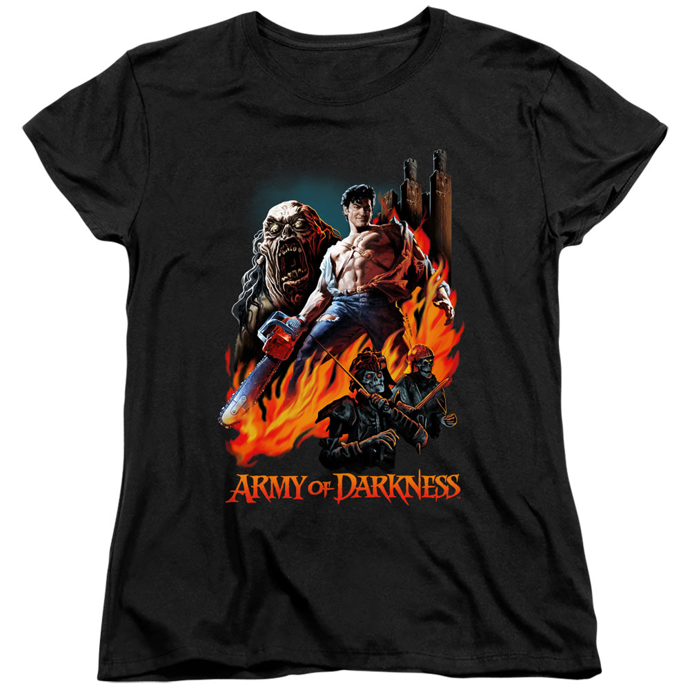 AN OFFCIALLY LICENSED ARMY OF DARKNESS PAINTED EVIL WOMEN'S REGULAR FIT T-SHIRT BLACK