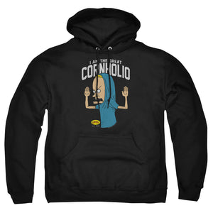 AN OFFCIALLY LICENSED BEAVIS AND BUTTHEAD CORNHOLIO ADULT UNISEX PULLOVER HOODIE BLACK