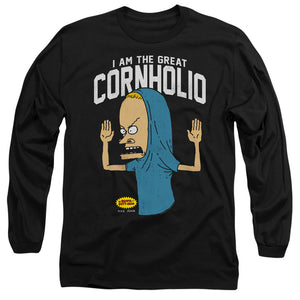 AN OFFCIALLY LICENSED BEAVIS AND BUTTHEAD CORNHOLIO MEN'S LONG SLEEVE T-SHIRT BLACK