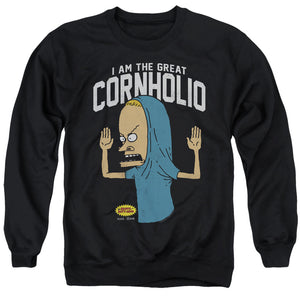 AN OFFCIALLY LICENSED BEAVIS AND BUTTHEAD CORNHOLIO ADULT UNISEX CREWNECK SWEATSHIRT BLACK