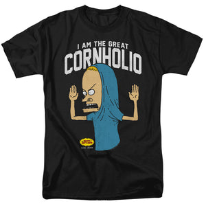 AN OFFCIALLY LICENSED BEAVIS AND BUTTHEAD CORNHOLIO MEN'S REGULAR FIT T-SHIRT BLACK