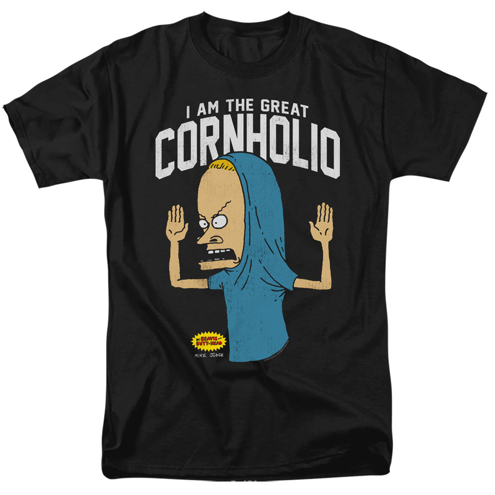 AN OFFCIALLY LICENSED BEAVIS AND BUTTHEAD CORNHOLIO MEN'S REGULAR FIT T-SHIRT BLACK