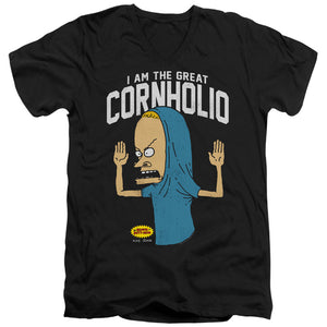 AN OFFCIALLY LICENSED BEAVIS AND BUTTHEAD CORNHOLIO MEN'S V-NECK T-SHIRT BLACK