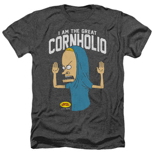 AN OFFCIALLY LICENSED BEAVIS AND BUTTHEAD CORNHOLIO MEN'S HEATHER T-SHIRT CHARCOAL