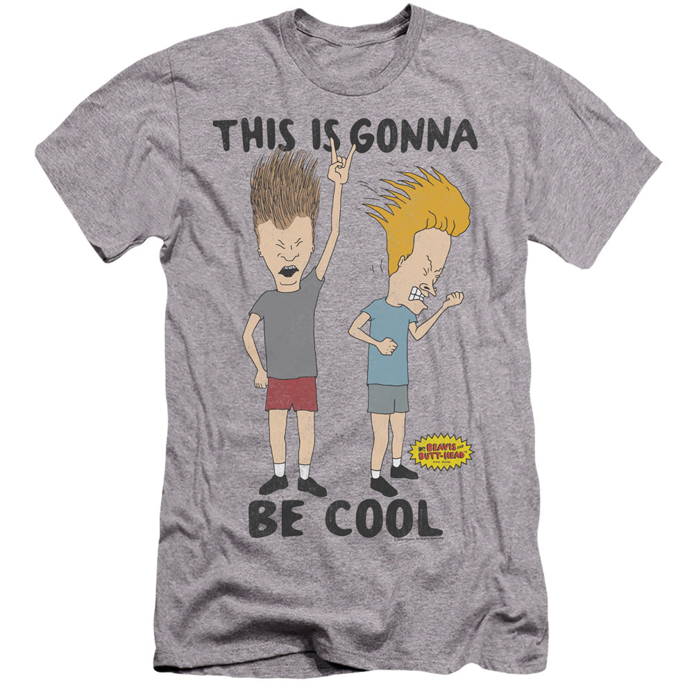 AN OFFCIALLY LICENSED BEAVIS AND BUTTHEAD GONNA BE COOL MEN'S PREMIUM SLIM FIT T-SHIRT ATHLETIC HEATHER