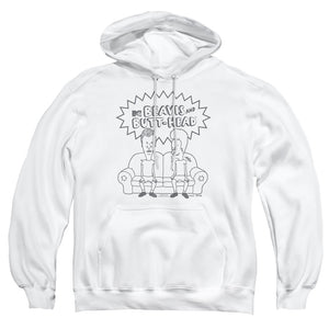 AN OFFCIALLY LICENSED BEAVIS AND BUTTHEAD COUCH LOGO ADULT UNISEX PULLOVER HOODIE WHITE