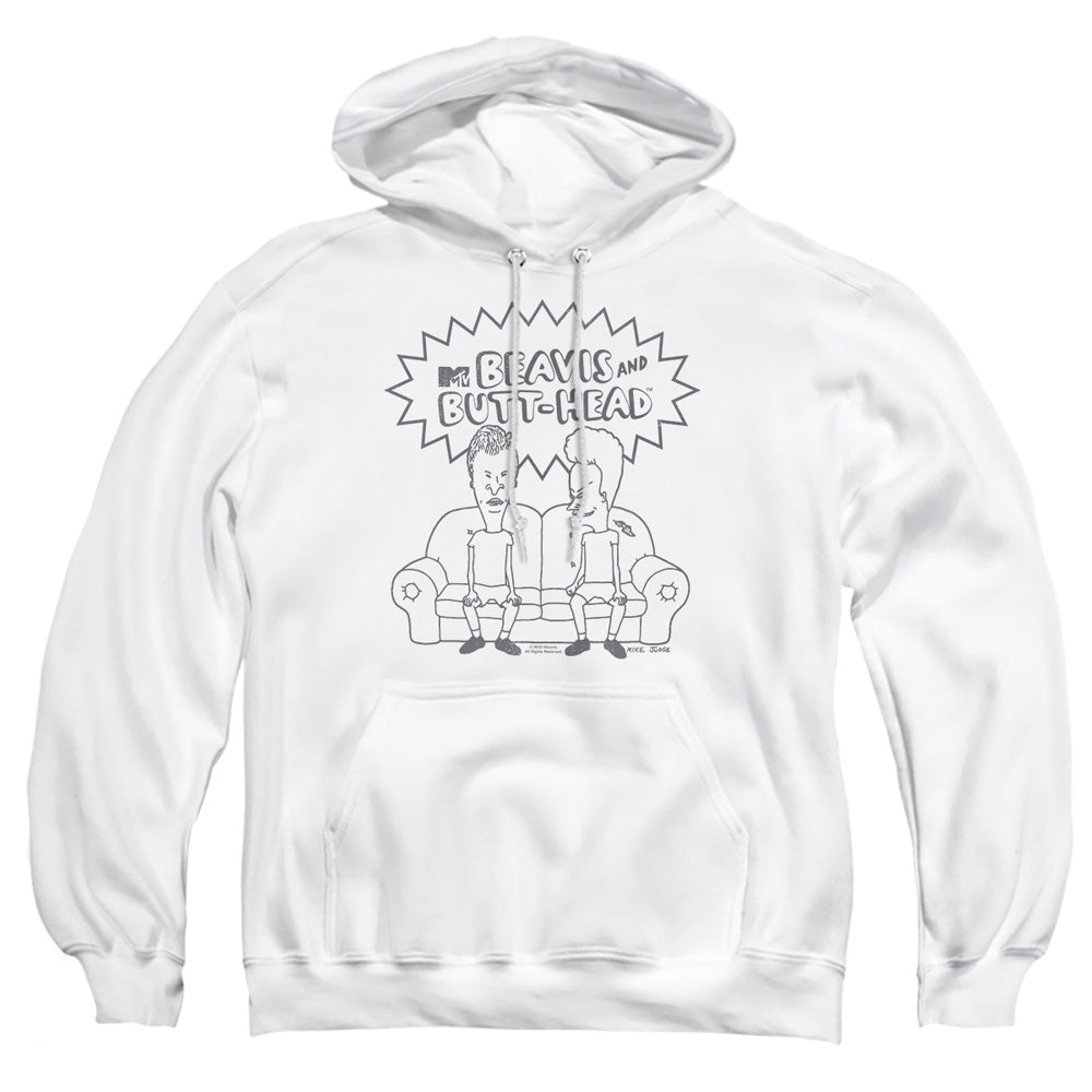 AN OFFCIALLY LICENSED BEAVIS AND BUTTHEAD COUCH LOGO ADULT UNISEX PULLOVER HOODIE WHITE
