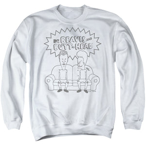 AN OFFCIALLY LICENSED BEAVIS AND BUTTHEAD COUCH LOGO ADULT UNISEX CREWNECK SWEATSHIRT WHITE
