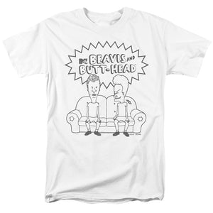 AN OFFCIALLY LICENSED BEAVIS AND BUTTHEAD COUCH LOGO MEN'S REGULAR FIT T-SHIRT WHITE