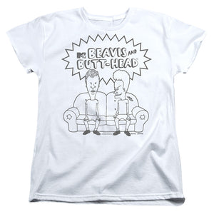 AN OFFCIALLY LICENSED BEAVIS AND BUTTHEAD COUCH LOGO WOMEN'S REGULAR FIT T-SHIRT WHITE
