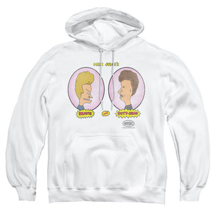 AN OFFCIALLY LICENSED BEAVIS AND BUTTHEAD HEADS IN OVALS ADULT UNISEX PULLOVER HOODIE WHITE