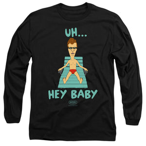 AN OFFCIALLY LICENSED BEAVIS AND BUTTHEAD UH HEY BABY MEN'S LONG SLEEVE T-SHIRT BLACK