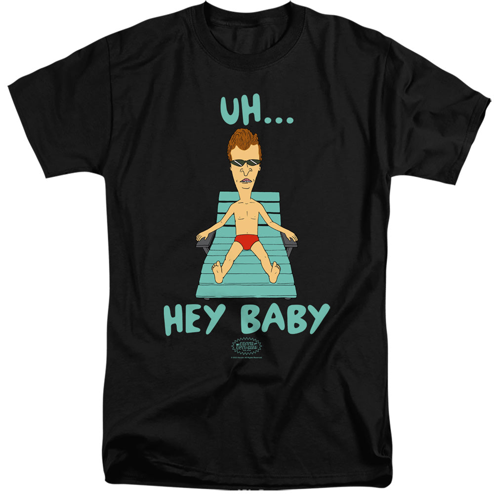 AN OFFCIALLY LICENSED BEAVIS AND BUTTHEAD UH HEY BABY MEN'S TALL FIT T-SHIRT BLACK